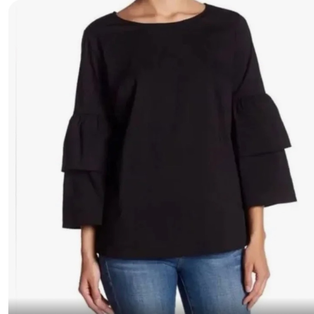 J. Crew Mercantile Black Tiered Bell Sleeve Blouse - Picture 1 of 5